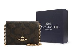 COACH Кожаная цепь с холщовым кошельком на цепочке