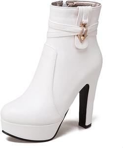 Женские ботильоны VOKLIN на массивной платформе с высоким каблуком, модный круглый носок, боковая молния, стильные короткие ботинки, White-Velvet Lined