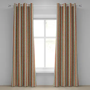 Геометрическая штора на люверсах ABAKUHAUS с шестиугольным гребневым узором, абстрактный ромб воплощает современный художественный стиль, декоративные двухпанельные шторы, 280 см x 175 см, темно-оранжевый/синий