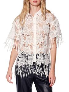 Рубашка из прозрачного кружева с цветочной бахромой на пуговицах Walter Baker, белый