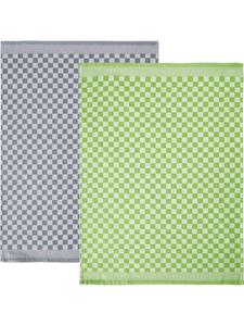 Erwin Müller Хлопковые жаккардовые кухонные полотенца, комплект из 2 штук, в клетку, зелено-серый цвет