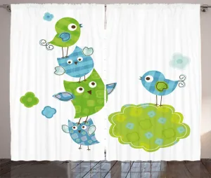 Штора для спальни ABAKUHAUS в деревенском стиле для детского сада, с изображением веселых играющих животных, с присборенной лентой, петлями и крючками, 280 x 245 см, лаймово-зеленый, синий Abakuhaus