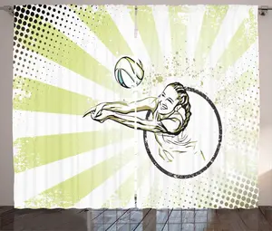 Штора для спальни ABAKUHAUS "Волейбольная" в деревенском стиле, "Девушка, бьющая по мячу", со сборками, петлями и крючками, 280 x 225 см, цвет "Белый кола" Abakuhaus