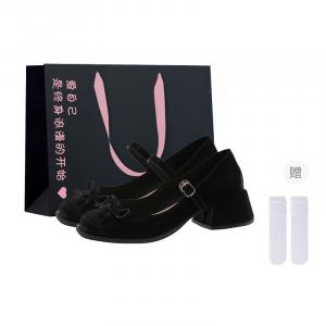 Boldi Kuki Туфли Мэри Джейн на массивном каблуке женские - черные (сумка для покупок + в комплекте носки), цвет Black (Shopping Bag+Comes with Socks)