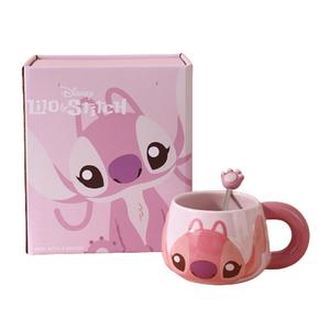 Креативная пара фарфоровых кружек, практичная кофейная кружка, женская кружка для воды Disney, [Angel]Lilo & Stitch Stitch Cup (With Spoon)