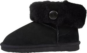 Женские короткие сапоги из натуральной овчины с опущенной голенью и застежкой на пуговицу Bushga, Black