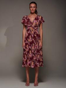 Цветочное платье миди с рюшами и плиссировкой Jolie Moi, Burgundy Floral