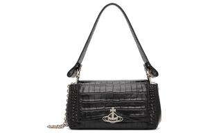Сумка через плечо из кожи с принтом крокодила, модель Baguette, женская сумка среднего размера черного цвета Vivienne Westwood