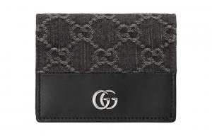 GUCCI Женский картхолдер GG Marmont из денима с кожаными вставками черный и серый