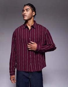 Рубашка свободного кроя в полоску бордового цвета Asos Design