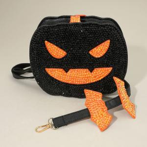 Блестящая сумка-кроссбод с тыквенной мордочкой на Хэллоуин и ремешком с летучими мышами FASHNZFAB, черный