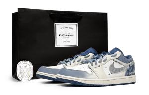 Jordan Кроссовки Air 1 устойчивые к истиранию мужские низкие винтажные баскетбольные сине-белые, цвет Blue White