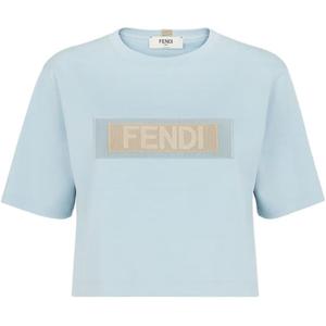 Футболка с логотипом на заплатке FENDI, светло-голубой