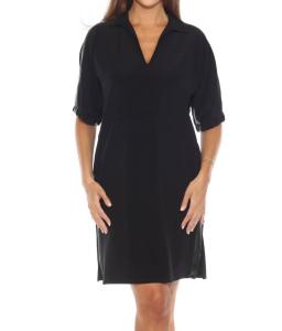 Черное платье-трапеция с короткими рукавами и отделкой из искусственной кожи Joseph Ribkoff