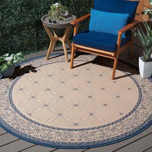 Ковер SAFAVIEH, 201 x 201 см, Courtyard Collection Round Natural / Blue CY1502 для помещений и улицы, водонепроницаемый, легко чистится, для патио, заднего двора, прихожей