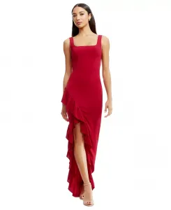 Женское платье Charlene с рюшами и асимметричным подолом Dress the Population, красный