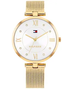 Женские кварцевые часы с сетчатым браслетом из нержавеющей стали золотистого оттенка, 34 мм Tommy Hilfiger, gold