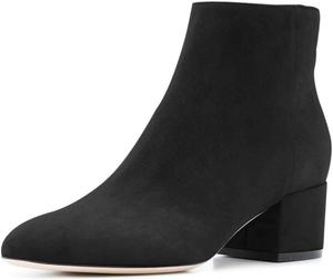 Женские удобные ботильоны FSJ с низким толстым каблуком, круглым носком и боковой молнией, размер 4-15 US, Black Suede