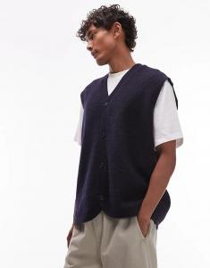 Жилет Topman свободного кроя на пуговицах, темно-синего цвета