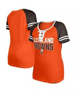 Женская оранжевая рваная футболка Cleveland Browns Throwback со шнуровкой реглан New Era, оранжевый