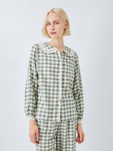 Комплект пижамы Gingham Super Brushed с длинными брюками и рюшами John Lewis, Scarab