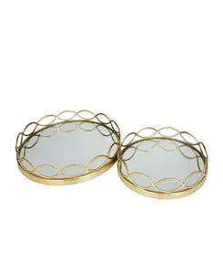 Зеркальный поднос из нержавеющей стали, набор из 2 шт., ширина 18", ширина 14". Rosemary Lane, gold