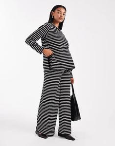 Мягкие трикотажные брюки Mamalicious Maternity с широкими штанинами в черно-белую полоску