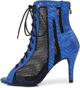 JXUZY Women's Sexy Mesh Peep Toe Bows Шнуровка на шпильках Летние сандалии Ботинки Generic, Xf2512 Dark Blue/8.5Cm Heel