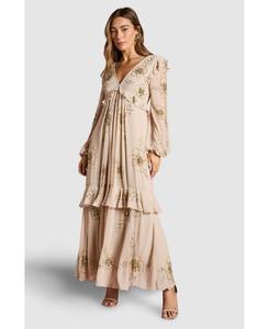 Женское миди-платье с V-образным вырезом и многослойной отделкой Coast, Ivory