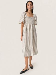 Платье миди Anvitte из хлопка в полоску с присборенными деталями Soaked In Luxury, Beige/Black