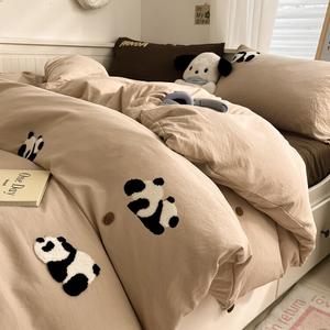 Disney Комплект постельного белья, 120 см, 3 предмета, 150x200 см, мягкое, не линяет, не скатывается, вышивка панда, полотенце