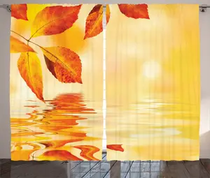 Оранжевая деревенская штора ABAKUHAUS, листья, вид на солнце, присборенная штора для спальни с петлями и крючками, 280 x 175 см, цвет: оранжево-желтый Abakuhaus