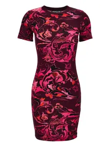 Мини-платье с короткими рукавами и цветочным принтом Versace Jeans Couture, розовый