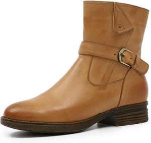 Женские комфортные кожаные ботильоны Mona средней высоты с молнией внутри, модные с круглым носком, байкерские, с низким каблуком, варианты для платьев и инженеров Mona flying, Tan
