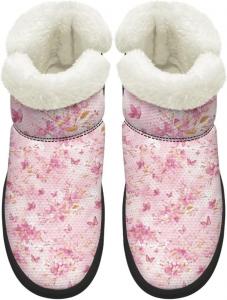 Зимние ботинки KEIAHUAN для женщин с меховой подкладкой, теплые ботинки без шнурков для холодной погоды, уличные ботильоны, Pink Flowers