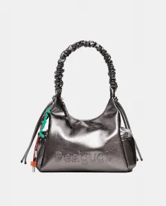 Сумка с 3D-логотипом, гофрированная ручка, металлизированная, средний размер Desigual, серебряный