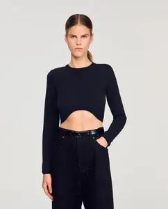 Женская короткая майка с вышивкой Sandro, черный