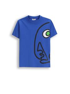 Футболка с короткими рукавами из хлопка синего цвета. MOKIDA