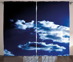 Штора ABAKUHAUS "Темно-синяя рустикальная", "Небо, драматичные облака", универсальная ленточная штора для гостиной с петлями и крючками, 280 x 245 см, синий, темно-синий, белый Abakuhaus
