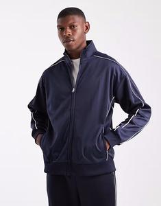 Спортивная куртка из трикотажного материала на молнии темно-синего цвета New Look
