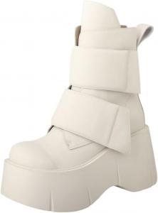 Женские сапоги с округлым носком - толстая подошва для увеличения роста, однотонные, резиновая подошва Fusecottc, White