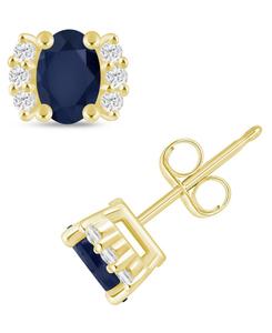 Серьги-гвоздики в оправе из 10-каратного золота с изумрудами (1 карат) и бриллиантами (1/6 карата) Macy's, Sapphire