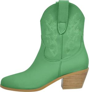 MissHeel Ботинки Embroidered Cowboy Booties Block Chunky Heel 5CM