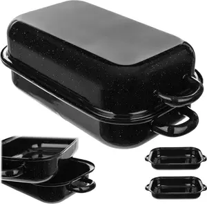 Эмалированная жаровня с крышкой, 37,5 x 20 x 13 см, жаровня для гусей, эмалированная кастрюля, форма для запекания, жаровня для уток, подходит для использования в духовке, жаровня, жаровня для мяса KADAX