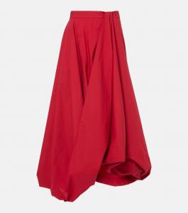 Юбка миди из смесовой хлопковой ткани Brunello Cucinelli, Rosso Papavero