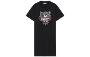 KENZO Классическое платье с коротким рукавом и тигровой головой Women's Black