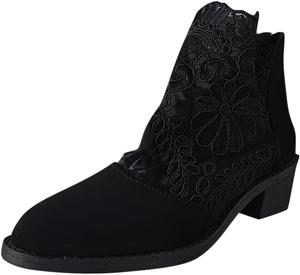 Generic Женские ботильоны на массивном каблуке из кожи, удобные повседневные ботинки на осень и зиму, черные с боковой молнией, классические ботильоны для женщин