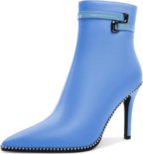 Женские ботильоны Soireelady с заостренным носком, тонким высоким каблуком, расшитые бисером, с коротким голенищем, боковой молнией и металлической пряжкой, каблук 4 дюйма, Matte Blue
