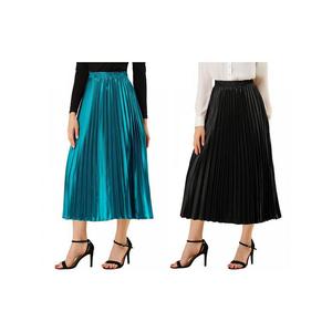 2 упаковки женских блестящих плиссированных миди-юбок металлик с эластичной резинкой на талии ALLEGRA K, цвет Black Peacock Blue