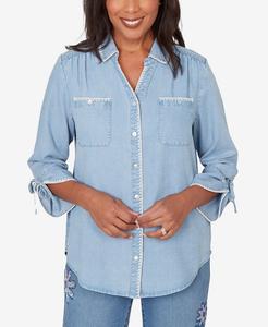 Рубашка с рукавами 3/4, модель Petite Hilton Head Alfred Dunner, Dark Blue